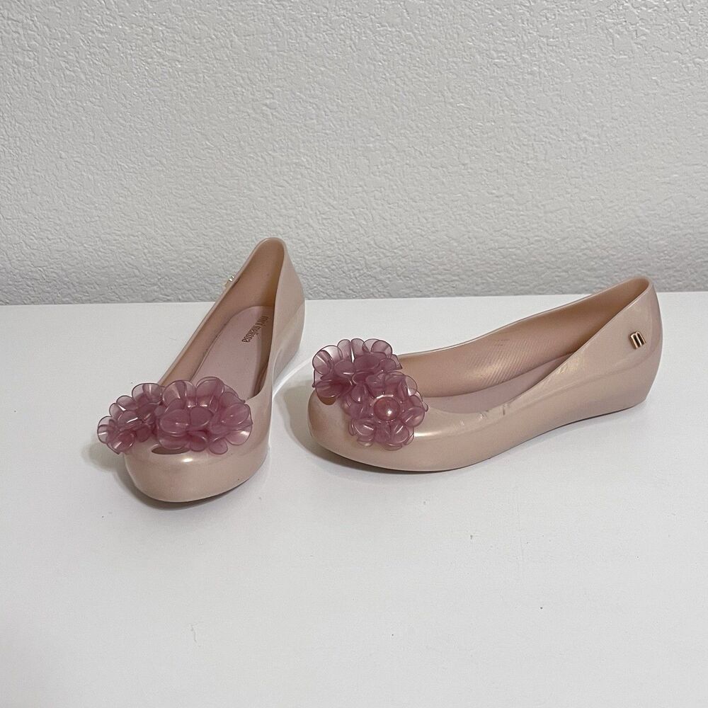 Mini Melissa Kids Pink Mini Ultragirl Springtime Floral Flats Girls Size 2
